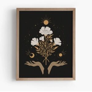 3/30$ 8x10 art Print sun&moon‎ with flowers and hands